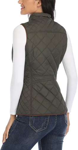 Vista 4 de Dilgul Chaleco acolchado para mujer, cuello alto, ligero, con cremallera, con bolsillos