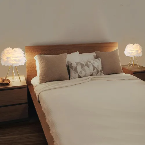 Vista 6 de Capslpad Lámpara de mesa con trípode de plumas, 15.3 pulgadas, moderna lámpara de mesa/escritorio blanca con acabado dorado para sala de estar