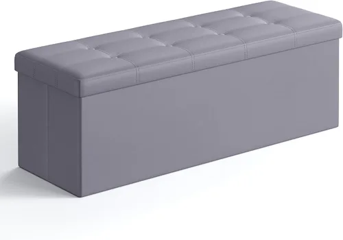 Vista 24 de Songmics Funda de piel sintética plegable – Banco de almacenamiento otomano reposapiés