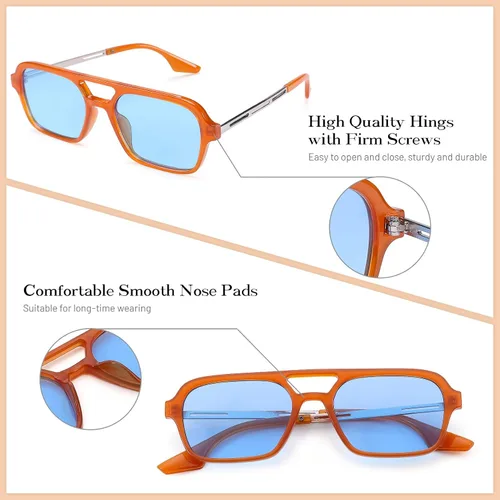 Vista 4 de COASION Lentes de sol planos estilo aviador vintage de los años 70 para mujeres y hombres, diseño cuadrado de metal con protección UV400
