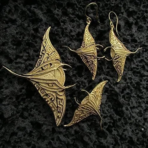 Vista 9 de Pendientes de mantarraya de mantarraya de oro vermeil de oro de 18 quilates Océano Playa Regalo Joyas Hechos a mano Únicos