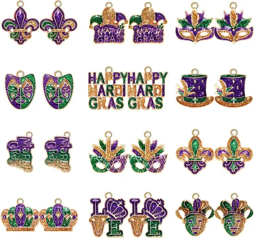 Vista 2 de PHALIN 24/32 dijes del Cinco de Mayo para hacer joyas, fabricación de pulseras de carnaval, máscara de esmalte brillante flor de lis, dijes