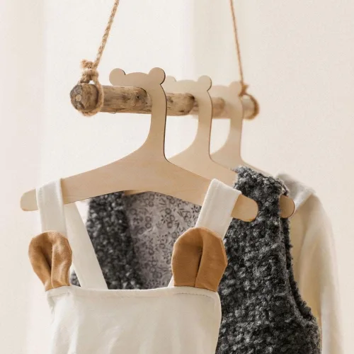 Vista 7 de Generic 5/10 perchas de madera para osos para niños, 9 pulgadas, ganchos de madera para ropa y pantalones, naturales, sin terminar, ahorro