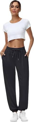 Vista 7 de Riyiper 2 piezas de pantalones deportivos para mujer, de cintura alta, pantalones deportivos holgados de moda con bolsillos, Verde militar, gris