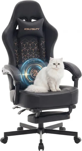 Vista 11 de Silla de escritorio para juegos para computadora, silla de oficina ergonómica de respaldo alto con reposapiés y soporte lumbar, sillas giratorias