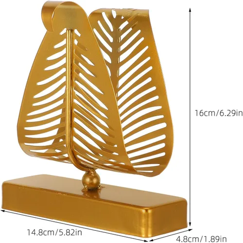 Vista 2 de Metal Napkin Holder Stand with Leaf Design, Large Rustic Tabletop Napkin Dispenser Organizer for Kitchen and Dining, Gold Finish with Long Base for