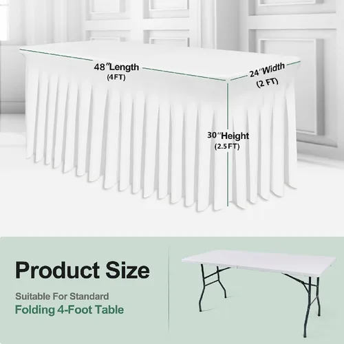 Vista 5 de TC27 - Mantel rectangular ajustable de elastano de 4 pies con falda plisada, sin arrugas, mantel rectangular para fiestas, bodas, banquetes
