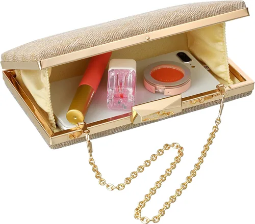 Vista 6 de Bolso de mano dorado para mujer, bolso de noche dorado para boda, fiesta, novia, graduación, hombro, bolso de mano dorado