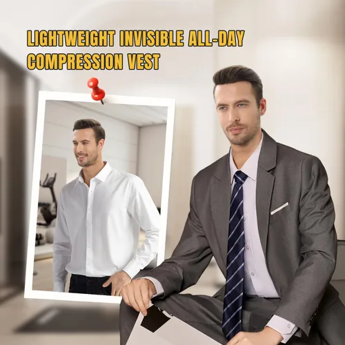 Vista 6 de Camiseta de compresión para hombre, camiseta sin mangas adelgazante, camisetas de ginecomastia, faja moldeadora de control de abdomen, chaleco
