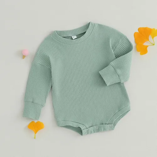 Vista 4 de Ropa de bebé recién nacido, suéter acanalado, enterizo de gran tamaño, sudadera de punto con burbujas, lindo traje de otoño