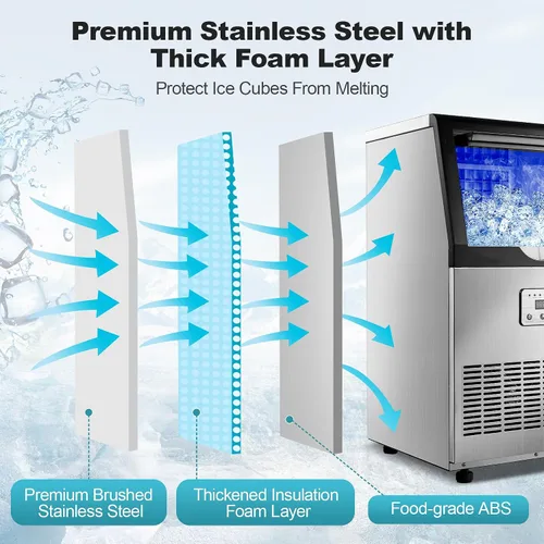 Vista 7 de Amzgachfktch Máquina de hielo comercial de 100 libras/24 horas, máquina de hielo autolimpiante, pantalla LED, luz azul, debajo