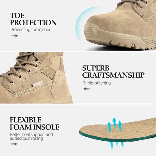 Vista 5 de FREE SOLDIER Botas tácticas para hombre de 8 pulgadas, ligeras, botas de combate duraderas, botas de trabajo militar, botas de desierto