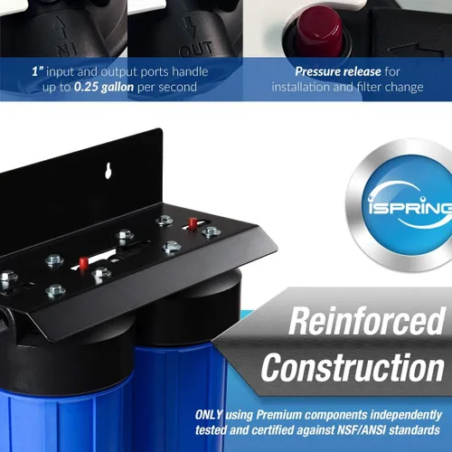 Vista 3 de iSpring WGB21BM Sistema de filtración de agua de 2 etapas para toda la casa, filtros reductores de manganeso de 10 x 4.5 pulgadas, puertos de 1