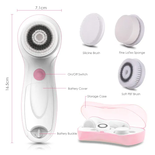 Vista 4 de TOUCHBeauty Juego de cepillos faciales 3 en 1 con 3 cepillos de limpieza giratorios, limpia profundamente los poros para todos los tipos sensibles a