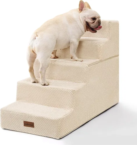 Vista 13 de Aodisman - Escaleras para perros y gatos pequeños, escalones de 3 escalones para mascotas para sofá y cama Beige