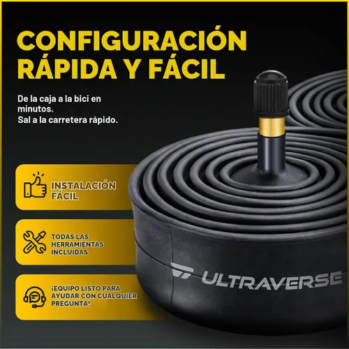 Vista 6 de Ultraverse Tubo interior de bicicleta 700x35-43c, válvula Schrader de 1.457 in, paquete de 2