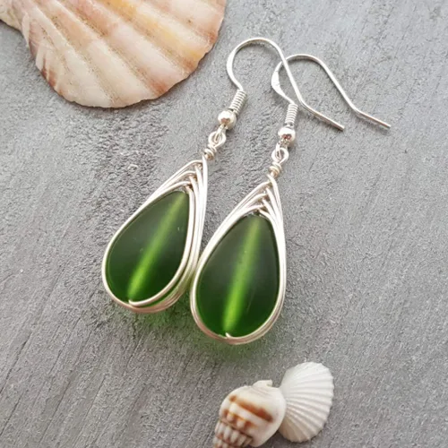 Vista 56 de Yinahawaii Handmade Sea Glass Earrings, Hawaiian Jewelry, Wire Braided Earrings Teardrop Earrings, Beach Jewelry Sea Glass Jewelry For Women Cobalt