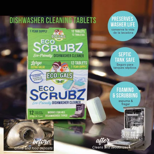 Vista 7 de ECO-GALS Scrubz & Swirlz - Paquete de limpiador de lavadora y lavavajillas sin perfume, suministro de 1 año más organizador magnético