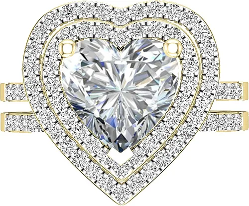 Vista 55 de Dazzlingrock Collection Juego de anillos de compromiso de doble halo con diamantes naturales redondos y piedras preciosas creadas en laboratorio