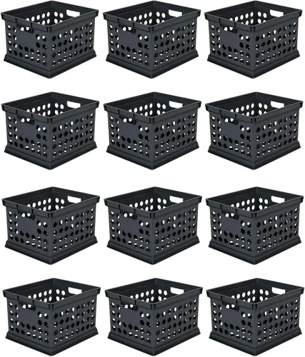Vista 15 de Sterilite - Cajas de almacenamiento apilables de plástico con asas para organizar archivos para el hogar, oficina, dormitorio, garaje o área de Negro