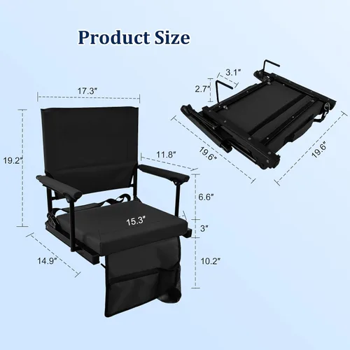 Vista 3 de moonysweet Asientos de estadio para gradas con soporte de espalda y cojín, soporte de espalda ajustable, con soporte para tazas, correa de hombro