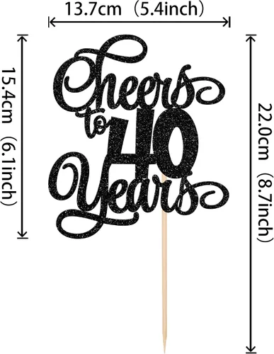 Vista 2 de 1 pieza de decoración para tartas de 40 años con purpurina para pastel de 40 años, 40 años, decoración fabulosa para tartas de cumpleaños de 40 Negro