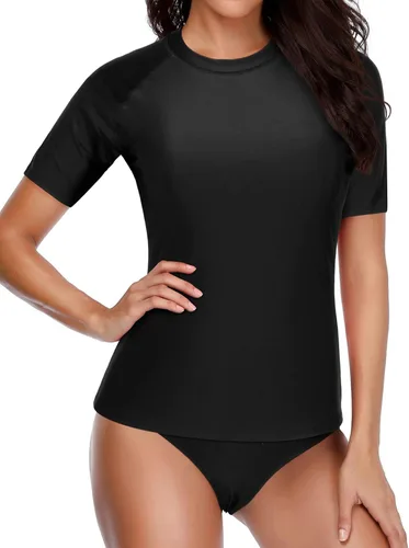 Vista 4 de Holipick Traje de baño de dos piezas para mujer, conjunto de camiseta de manga corta UPF 50+ SPF con parte inferior de bikini
