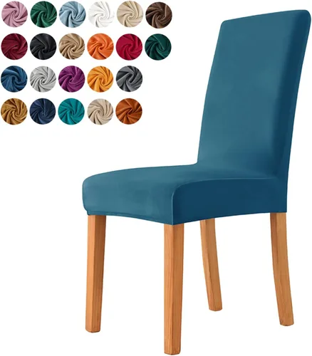 Vista 16 de Juego de 6 fundas para sillas de comedor, fundas elásticas de terciopelo para sillas de comedor, extraíbles y lavables, fundas protectoras