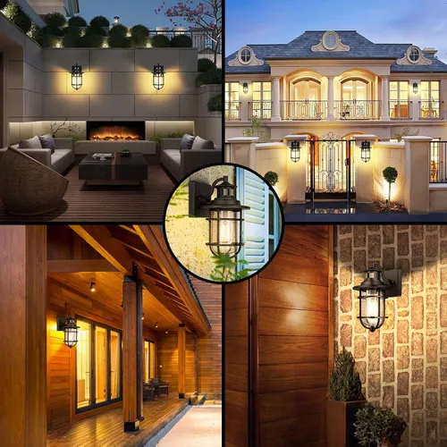Vista 8 de Farol de pared con sensor de movimiento para exteriores, del anochecer al amanecer, impermeable, con vidrio sembrado, lámpara de montaje en pared