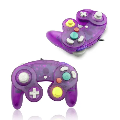 Vista 2 de Reiso Gamecube Controller, 2 Pack NGC Classic Wired Controller for Wii Game cube Console (Clear Purple and Clear White)
