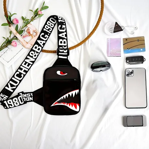 Vista 5 de Bolso bandolera para hombres y mujeres, bolso pequeño, bolso cruzado casual para teléfono, bolsa de pecho para viajes, senderismo, Negro