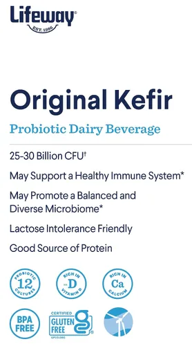 Vista 3 de Lifeway Kéfir de leche entera, batido de leche cultivada, 0.35 onzas de proteína, 12 cultivos probióticos activos vivos (25-30 mil millones de UFC)