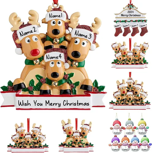 Vista 24 de Amlion Adornos personalizados de cerámica para calcetines de Navidad, familia de 2 a 8, nombres personalizados, estilo tradicional, ocasión