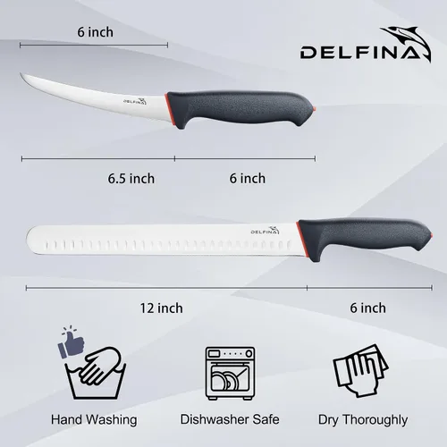 Vista 7 de DELFINA - Juego de cuchillos profesionales de 2 piezas para barbacoa y carnicero, juego de cuchillos de chef de acero inoxidable de alta calidad