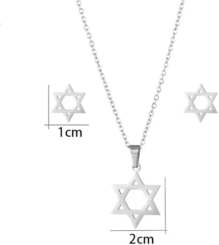 Vista 7 de BELUCKIN Star of David - Juego de collar y aretes de tuerca para mujer