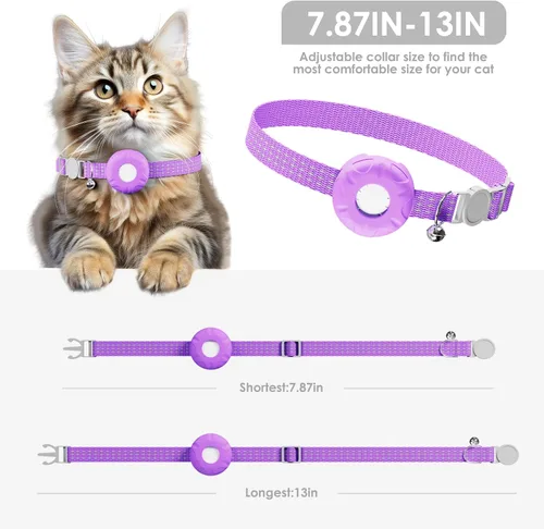 Vista 4 de Rastreador GPS para gatos con hebilla elástica de seguridad, compatible con Apple Find My App (solo iOS), sin tarifa mensual, morado 2-rastreador