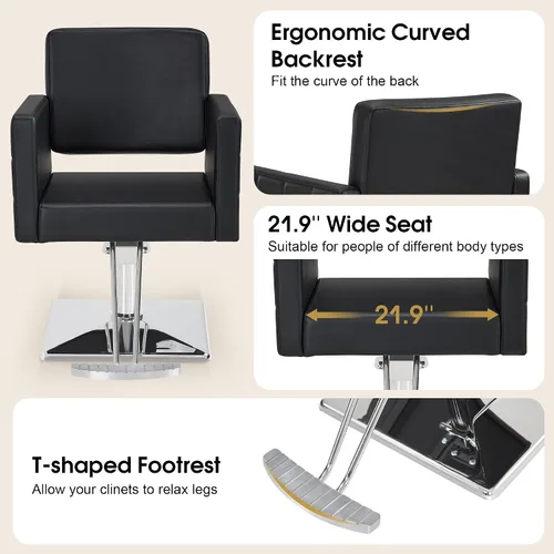 Vista 6 de Silla BarberPub para estilista de salón, silla de peluquería hidráulica, altura ajustable, cuero PVC, giro de 360 grados, barbería, salón en casa