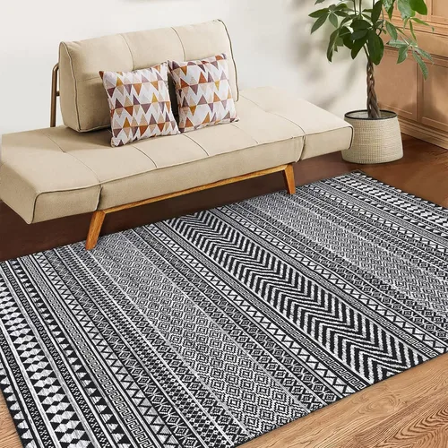 Vista 11 de Fashionwu Alfombra redonda geométrica gris de 4 pies, lavable a máquina, antideslizante, estilo moderno, tamaño adulto