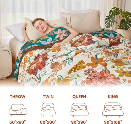 Vista 43 de MSGKV - Manta bohemia/primaveral de algodón para sofá y sala de estar, de gasa acogedora, de 50 x 60 pulgadas 50"x60" Cotton Throw, Woven Bird
