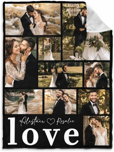 Vista 16 de InterestPrint Manta de fotos personalizada para pareja, novio, novia, manta personalizada de 6 fotos, manta personalizada de aniversario y boda