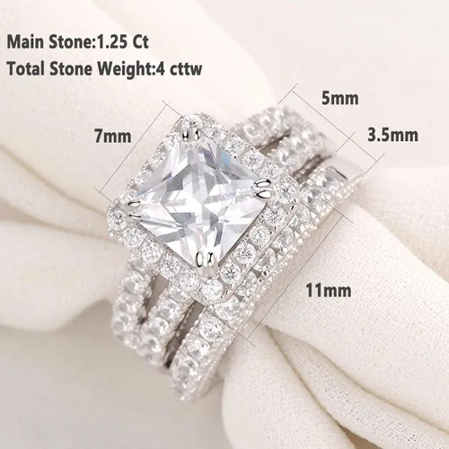 Vista 5 de Wuziwen Anillo de compromiso de 4 quilates para mujer, plata de ley, circonita cúbica, anillo de boda