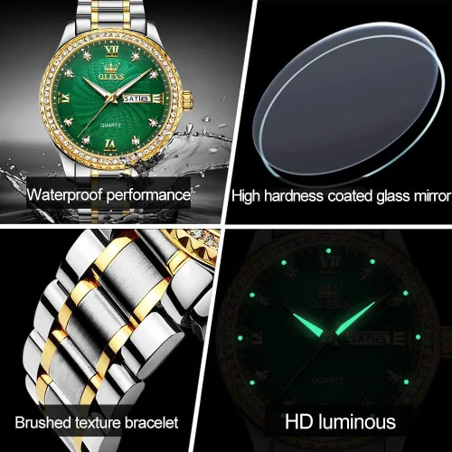 Vista 61 de OLEVS - Relojes de diamantes para hombres, relojes de vestir a prueba de agua, relojes analógicos de cuarzo de lujo con calendario de fecha y correa