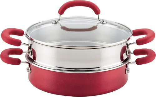 Vista 4 de Rachael Ray 12021 Create Delicious Cacerola/Sartén para Salsa Antiadherente con Función de Colado y Tapa, 3 Cuartos - Gris Tornasolado