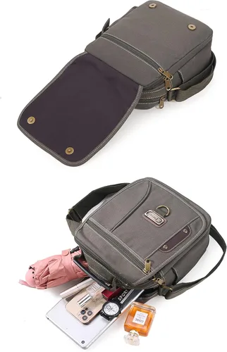 Vista 7 de Bolso de mano para hombre, bolso de hombro pequeño de lona, bolso de mensajero, bolsa de viaje, bolsa de trabajo para hombre