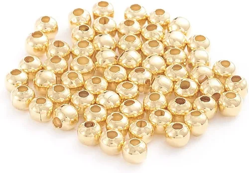Vista 10 de Beadthoven - 500 cuentas redondas de acero inoxidable de 0.079 pulgadas (0.079 in), cuentas de metal redondas lisas doradas, espaciadores, bolas
