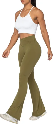 Vista 4 de Sunzel Leggings acampanados, pantalones de yoga cruzados con control de abdomen, cintura alta y pierna ancha