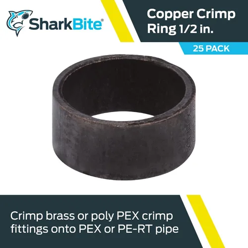 Vista 2 de SharkBite Anillos de crimpado de cobre de 1/2 pulgada, paquete de 25, tubo PEX, PE-RT, 23102CP25