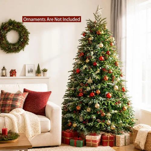 Vista 2 de COSTWAY Árbol de Navidad artificial de 6 pies, diseño preiluminado con Verde nevado