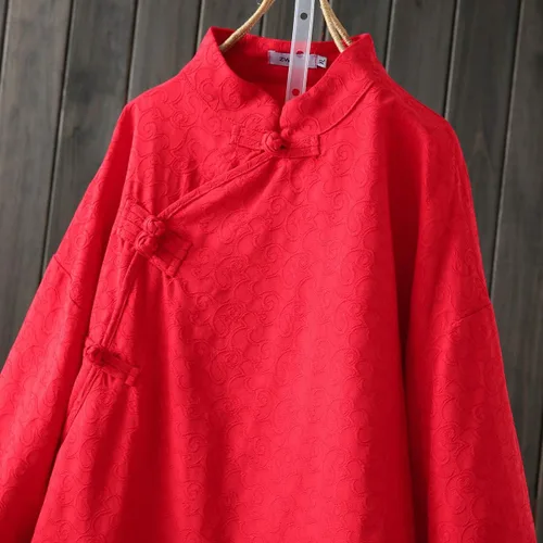 Vista 5 de Kedera playera de lino jacquard para mujer, estilo retro chino con botones de rana