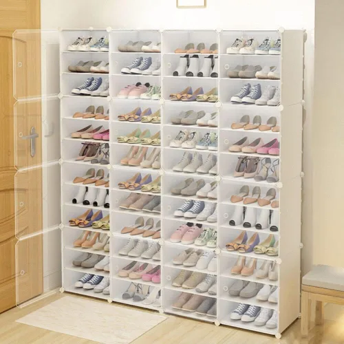 Vista 8 de Organizador de zapatos, 3 x 12 niveles, apilable, 72 pares de armarios de almacenamiento de zapatos, a prueba de polvo, estante de zapatos